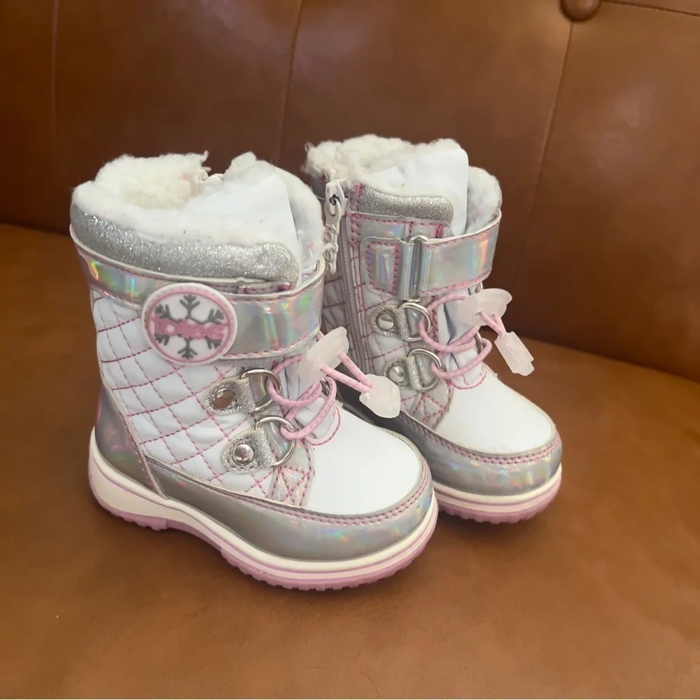 Totes  Galactica Baby Toddler Girls Sz 5 Waterproof Snow Boots White Silver Pink